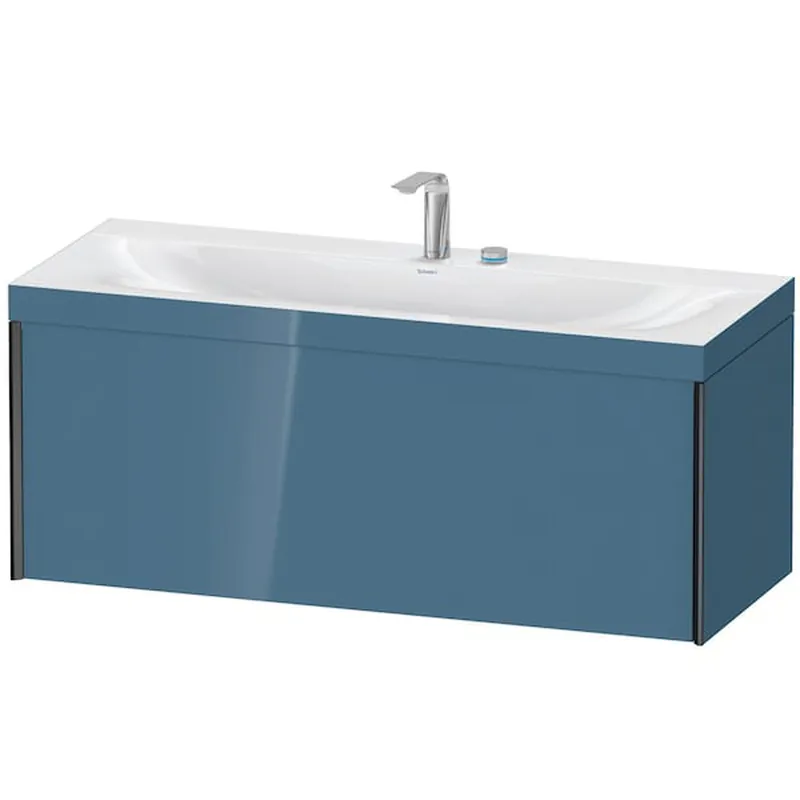 Certified Duravit XViu 47" x 20" x 19" One Drawer C-Bonded Wall-Mount Vanity Kit With Two Tap Holes, Stone Blue (XV4612EB247C)