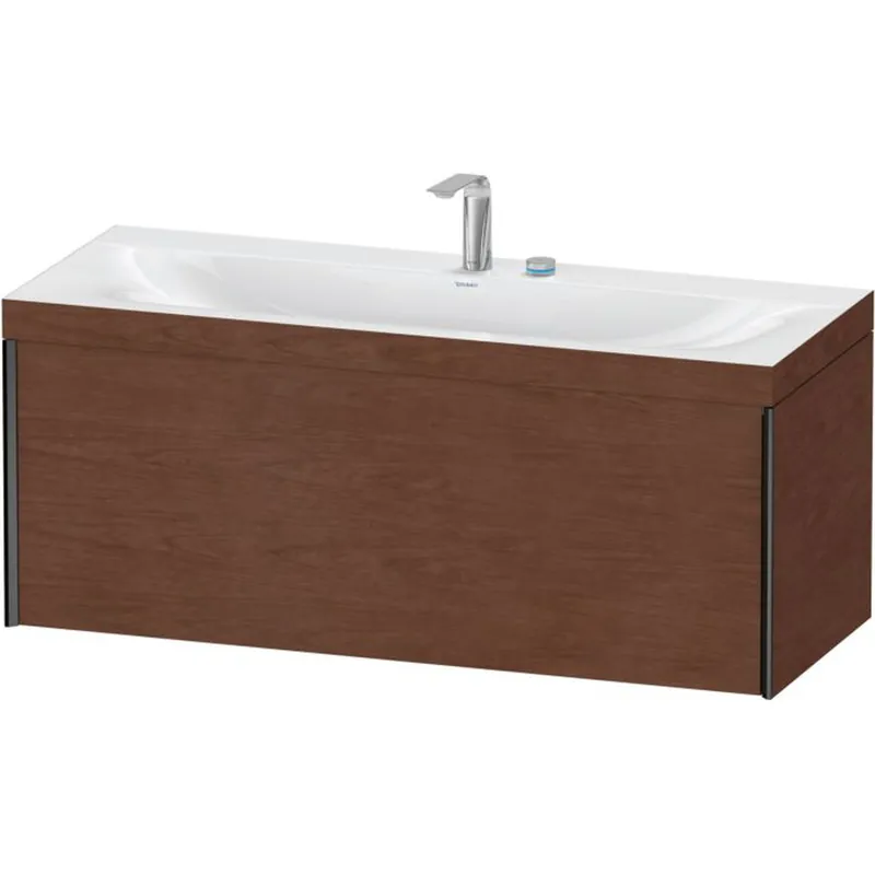 Direct From Factory Duravit XViu 47" x 20" x 19" One Drawer C-Bonded Wall-Mount Vanity Kit With Two Tap Holes, American Walnut (XV4612EB213C)