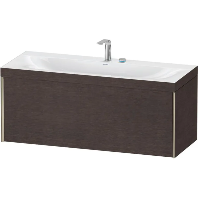 Authentic Duravit XViu 47" x 20" x 19" One Drawer C-Bonded Wall-Mount Vanity Kit With Two Tap Holes, Dark Brushed Oak (XV4612EB172C)