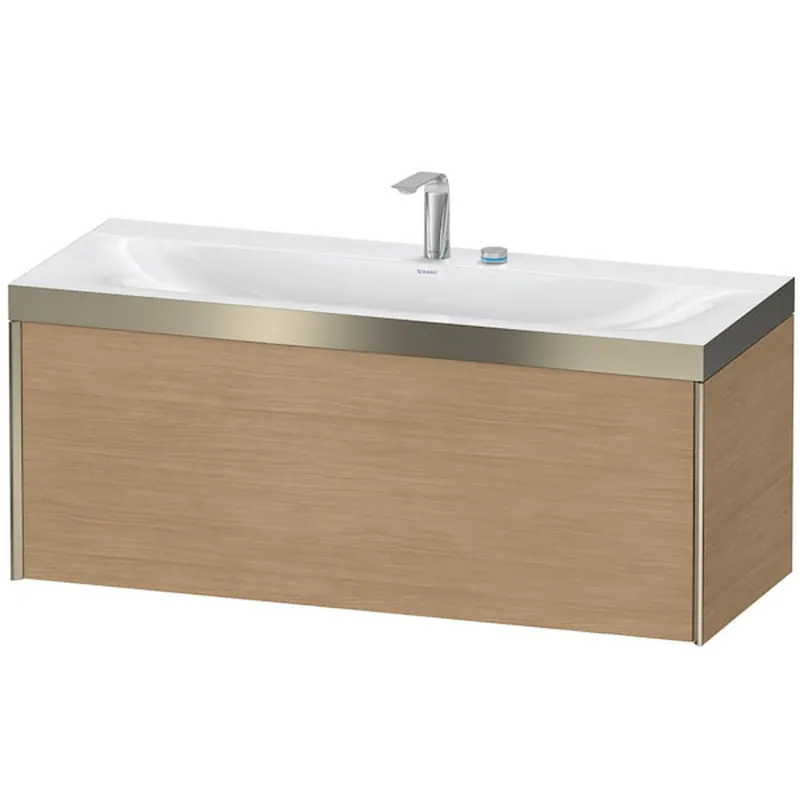 Exclusive Duravit XViu 47" x 20" x 19" One Drawer C-Bonded Wall-Mount Vanity Kit With Two Tap Holes, European Oak (XV4612EB152P)