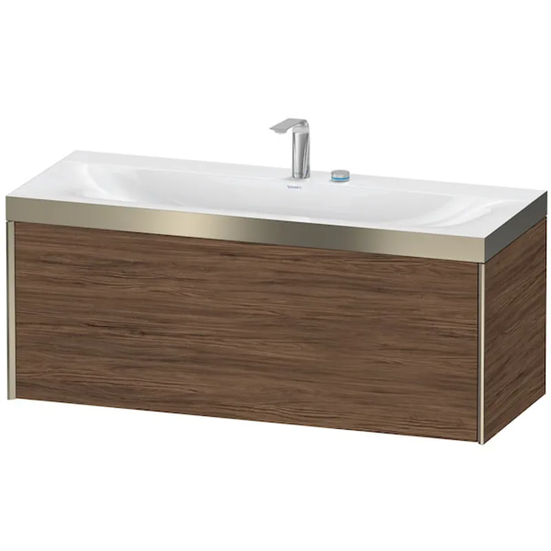 Direct From Factory Duravit XViu 47" x 20" x 19" One Drawer C-Bonded Wall-Mount Vanity Kit With Two Tap Holes, Walnut Dark (XV4612EB121P)