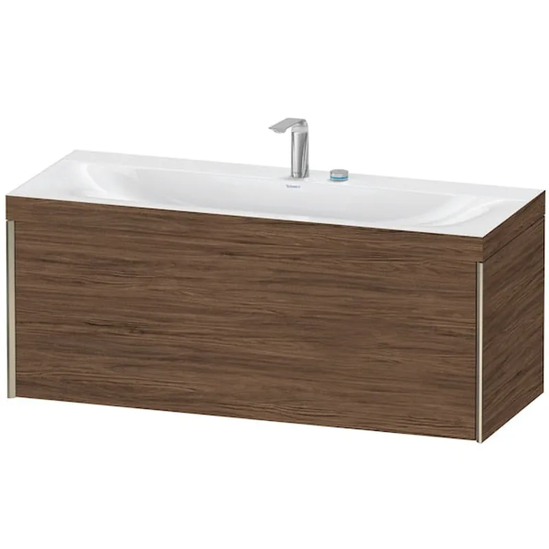 Seasonal Sale Duravit XViu 47" x 20" x 19" One Drawer C-Bonded Wall-Mount Vanity Kit With Two Tap Holes, Walnut Dark (XV4612EB121C)