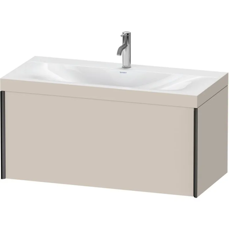 Duravit XViu 39" x 20" x 19" One Drawer C-Bonded Wall-Mount Vanity Kit With One Tap Hole, Taupe (XV4611OB291C) While Supplies Last