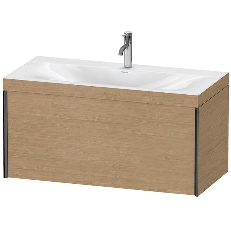 Modern Duravit XViu 39" x 20" x 19" One Drawer C-Bonded Wall-Mount Vanity Kit With One Tap Hole, European Oak (XV4611OB252C)