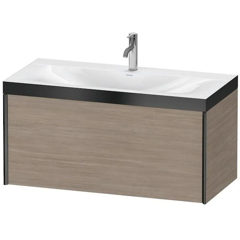 Trending Duravit XViu 39" x 20" x 19" One Drawer C-Bonded Wall-Mount Vanity Kit With One Tap Hole, Silver Pine (XV4611OB231P)