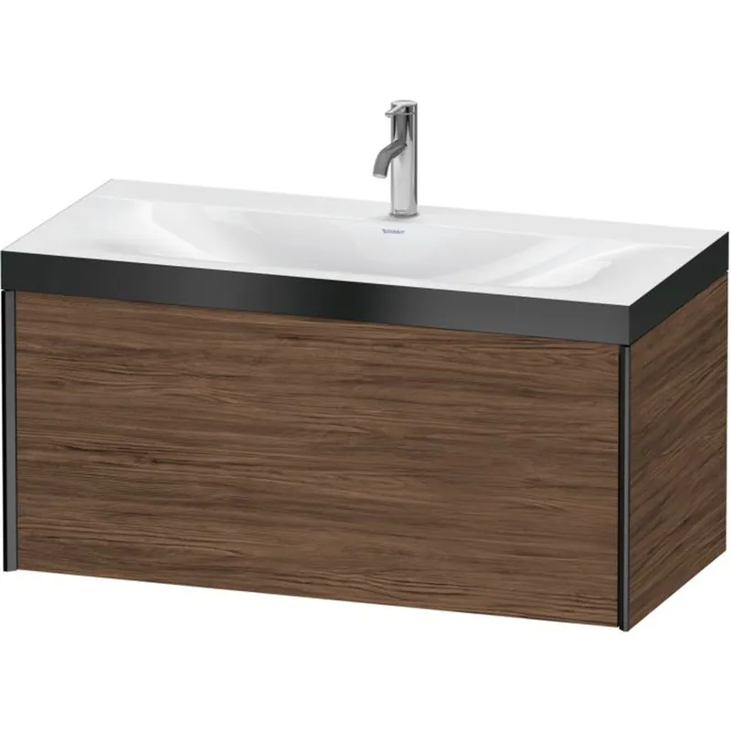 Duravit XViu 39" x 20" x 19" One Drawer C-Bonded Wall-Mount Vanity Kit With One Tap Hole, Walnut Dark (XV4611OB221P) Worldwide Shipping