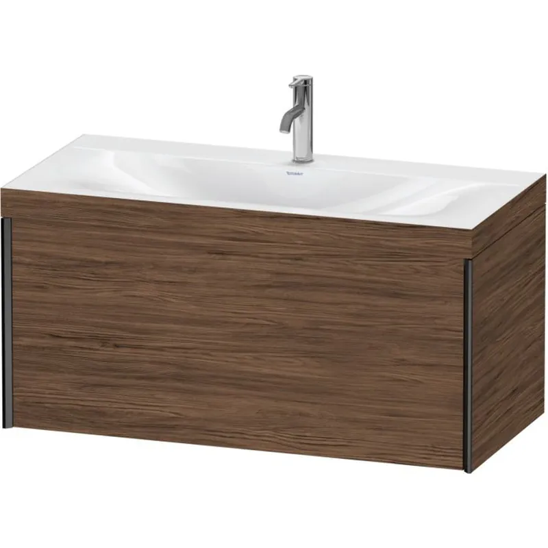 Limited Time Duravit XViu 39" x 20" x 19" One Drawer C-Bonded Wall-Mount Vanity Kit With One Tap Hole, Walnut Dark (XV4611OB221C)