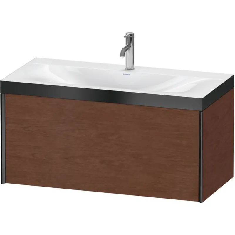 One Day Deal Duravit XViu 39" x 20" x 19" One Drawer C-Bonded Wall-Mount Vanity Kit With One Tap Hole, American Walnut (XV4611OB213P)