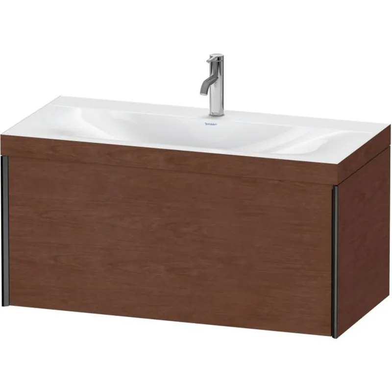 Fan Favorite Duravit XViu 39" x 20" x 19" One Drawer C-Bonded Wall-Mount Vanity Kit With One Tap Hole, American Walnut (XV4611OB213C)