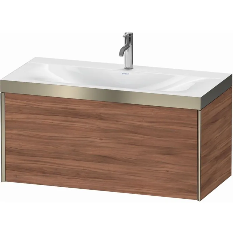 Luxury Duravit XViu 39" x 20" x 19" One Drawer C-Bonded Wall-Mount Vanity Kit With One Tap Hole, Walnut (XV4611OB179P)
