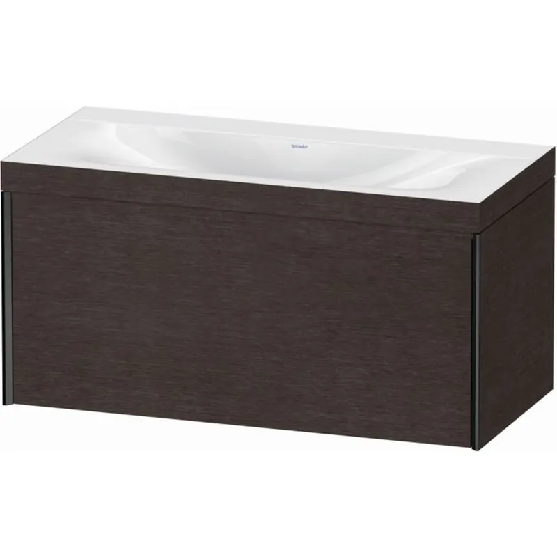 Certified Duravit XViu 39" x 20" x 19" One Drawer C-Bonded Wall-Mount Vanity Kit Without Tap Hole, Dark Brushed Oak (XV4611NB272C)