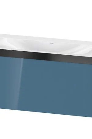 Best Price Duravit XViu 39" x 20" x 19" One Drawer C-Bonded Wall-Mount Vanity Kit Without Tap Hole, Stone Blue (XV4611NB247P)