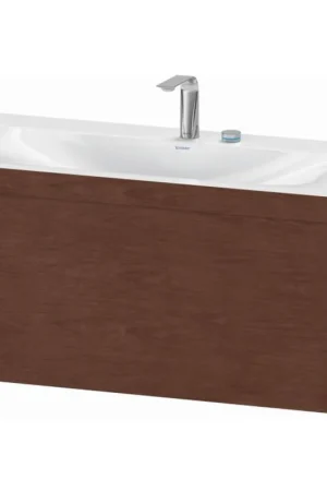 Crafted Duravit XViu 39" x 20" x 19" One Drawer C-Bonded Wall-Mount Vanity Kit With Two Tap Holes, American Walnut (XV4611EB213C)