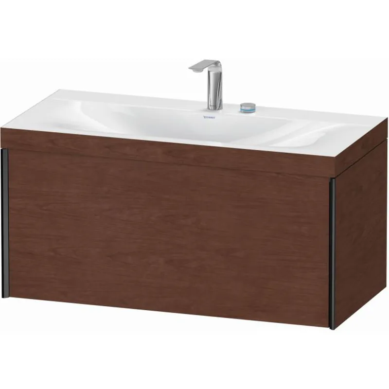 Crafted Duravit XViu 39" x 20" x 19" One Drawer C-Bonded Wall-Mount Vanity Kit With Two Tap Holes, American Walnut (XV4611EB213C)