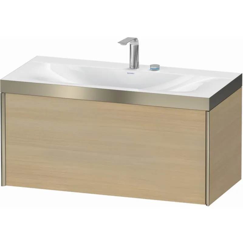 Certified Duravit XViu 39" x 20" x 19" One Drawer C-Bonded Wall-Mount Vanity Kit With Two Tap Holes, Mediterranean Oak (XV4611EB171P)