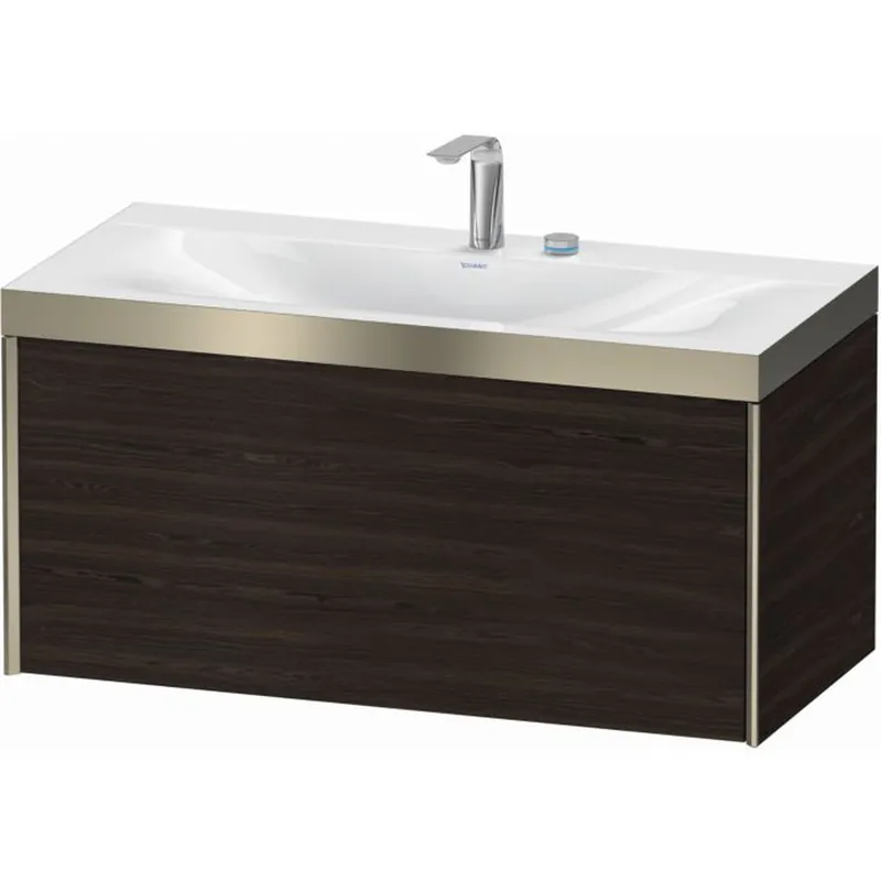 Brand New Duravit XViu 39" x 20" x 19" One Drawer C-Bonded Wall-Mount Vanity Kit With Two Tap Holes, Walnut Brushed (XV4611EB169P)