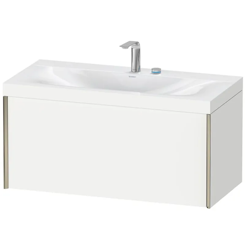 Budget Duravit XViu 39" x 20" x 19" One Drawer C-Bonded Wall-Mount Vanity Kit With Two Tap Holes, White (XV4611EB118C)