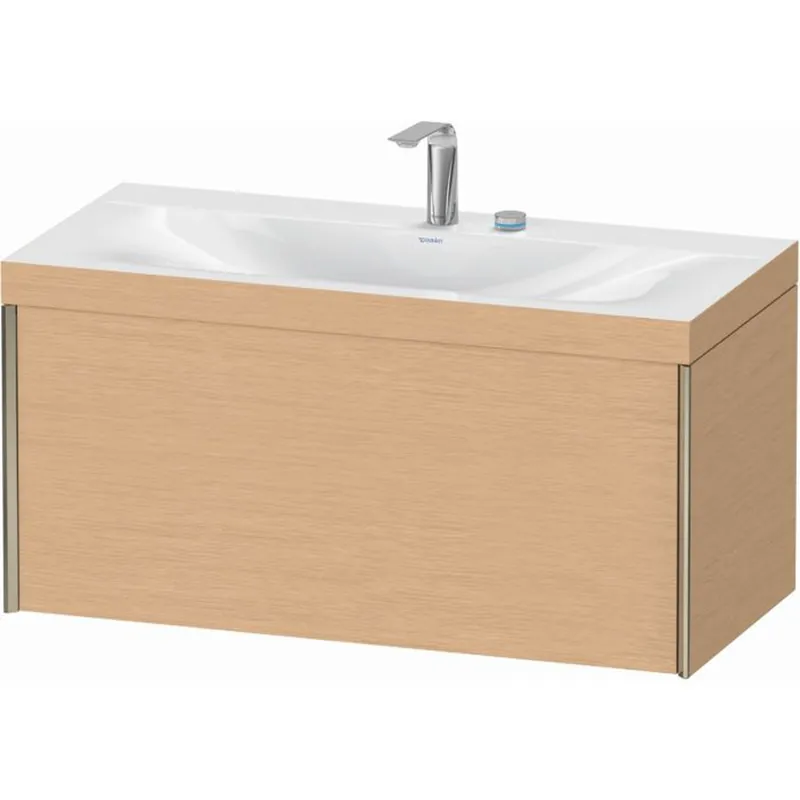 Certified Duravit XViu 39" x 20" x 19" One Drawer C-Bonded Wall-Mount Vanity Kit With Two Tap Holes, Brushed Oak (XV4611EB112C)