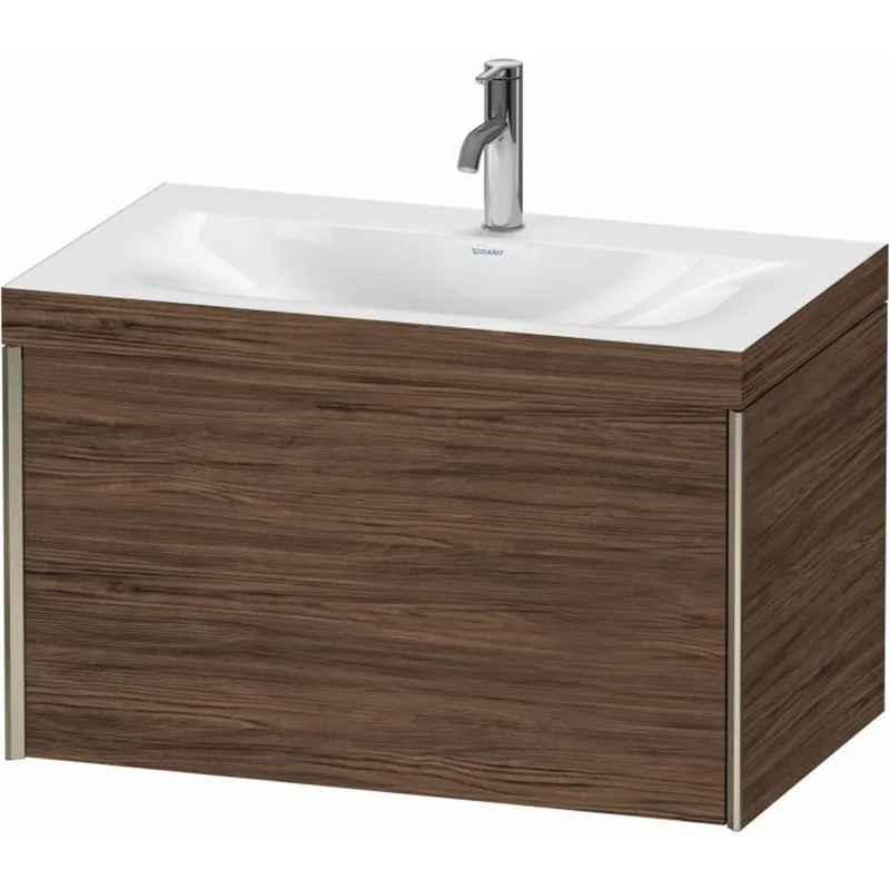 Don’t Miss Out Duravit XViu 31" x 20" x 19" One Drawer C-Bonded Wall-Mount Vanity Kit With One Tap Hole, Walnut Dark (XV4610OB121C)