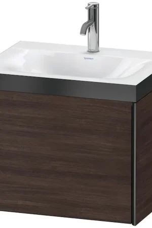 Certified Duravit XViu 24" x 20" x 19" One Drawer C-Bonded Wall-Mount Vanity Kit With One Tap Hole, Chestnut Dark (XV4609OB253P)