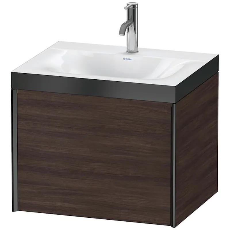 Certified Duravit XViu 24" x 20" x 19" One Drawer C-Bonded Wall-Mount Vanity Kit With One Tap Hole, Chestnut Dark (XV4609OB253P)