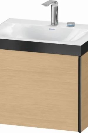 Crafted Duravit XViu 24" x 20" x 19" One Drawer C-Bonded Wall-Mount Vanity Kit With Two Tap Holes, Natural Oak (XV4609EB230P)