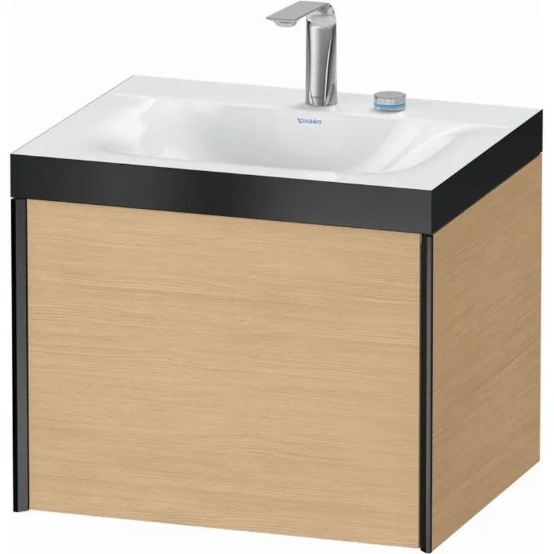 Crafted Duravit XViu 24" x 20" x 19" One Drawer C-Bonded Wall-Mount Vanity Kit With Two Tap Holes, Natural Oak (XV4609EB230P)