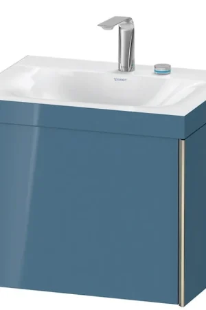 Authentic Duravit XViu 24" x 20" x 19" One Drawer C-Bonded Wall-Mount Vanity Kit With Two Tap Holes, Stone Blue (XV4609EB147C)