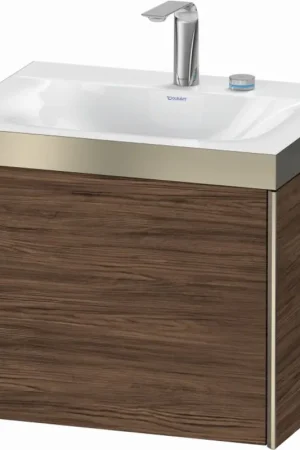 Deal Duravit XViu 24" x 20" x 19" One Drawer C-Bonded Wall-Mount Vanity Kit With Two Tap Holes, Walnut Dark (XV4609EB121P)