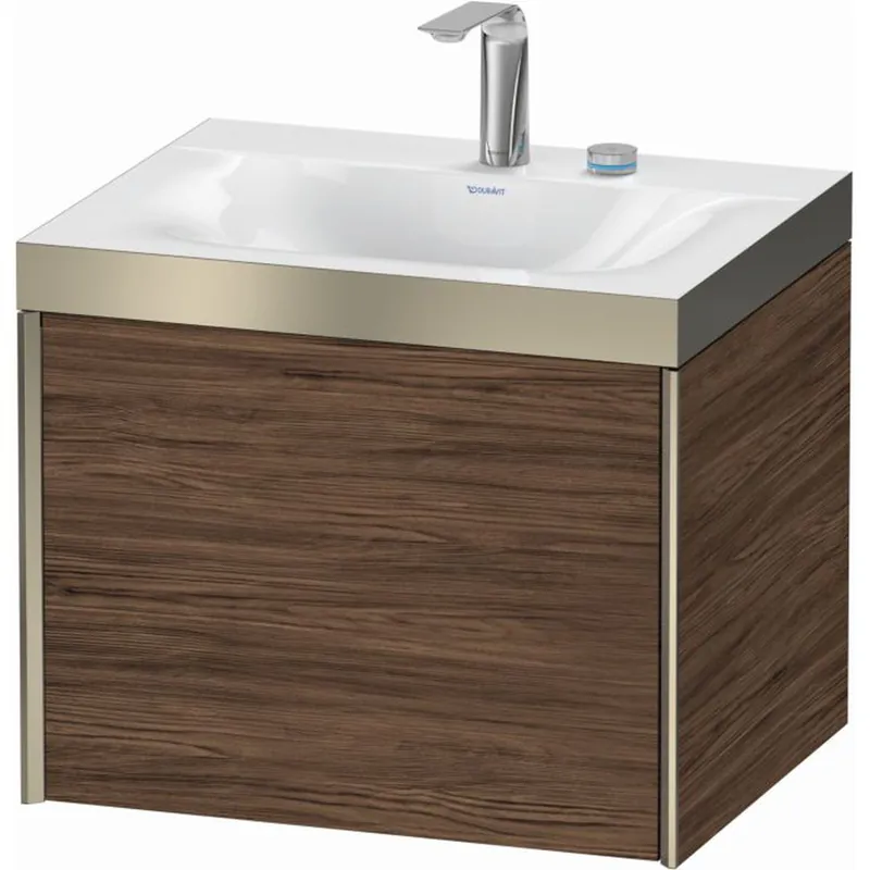 Deal Duravit XViu 24" x 20" x 19" One Drawer C-Bonded Wall-Mount Vanity Kit With Two Tap Holes, Walnut Dark (XV4609EB121P)