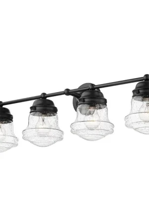 Z-Lite Vaughn 32" 4-Light Matte Black Vanity Light With Clear Seedy Glass Shade Special Discount