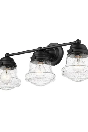 Z-Lite Vaughn 23" 3-Light Matte Black Vanity Light With Clear Seedy Glass Shade Final Sale