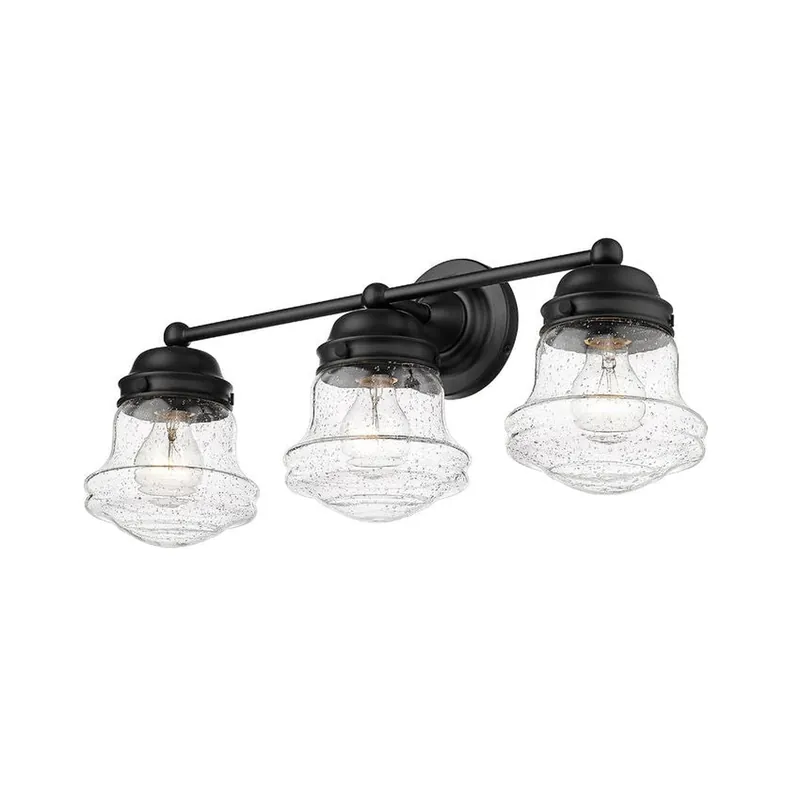 Z-Lite Vaughn 23" 3-Light Matte Black Vanity Light With Clear Seedy Glass Shade Final Sale