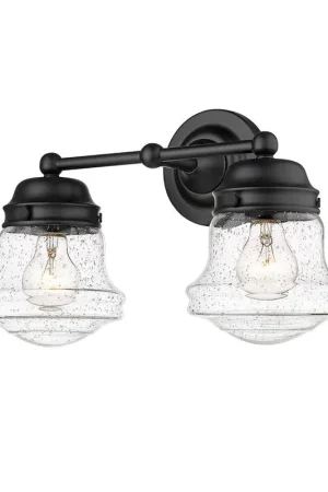 Z-Lite Vaughn 16" 2-Light Matte Black Vanity Light With Clear Seedy Glass Shade Express Delivery