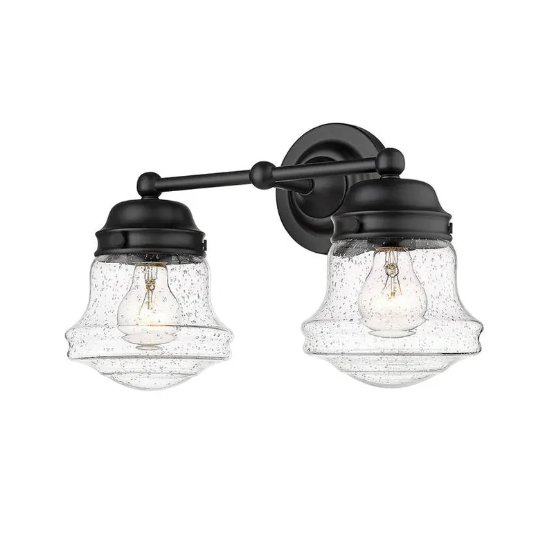 Z-Lite Vaughn 16" 2-Light Matte Black Vanity Light With Clear Seedy Glass Shade Express Delivery