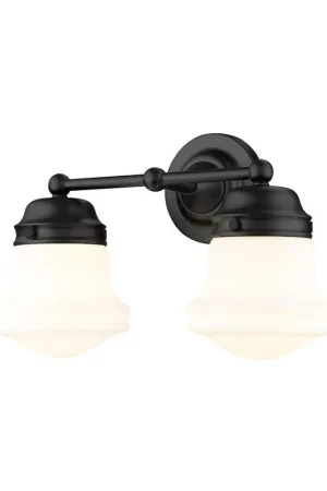 Z-Lite Vaughn 16" 2-Light Matte Black Vanity Light With Matte Opal Glass Shade Secure Checkout