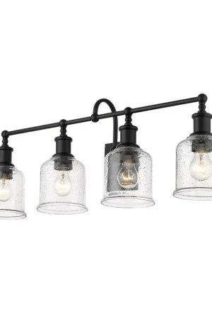 Z-Lite Bryant 32" 4-Light Matte Black Vanity Light With Clear Seedy Glass Shade Limited Edition