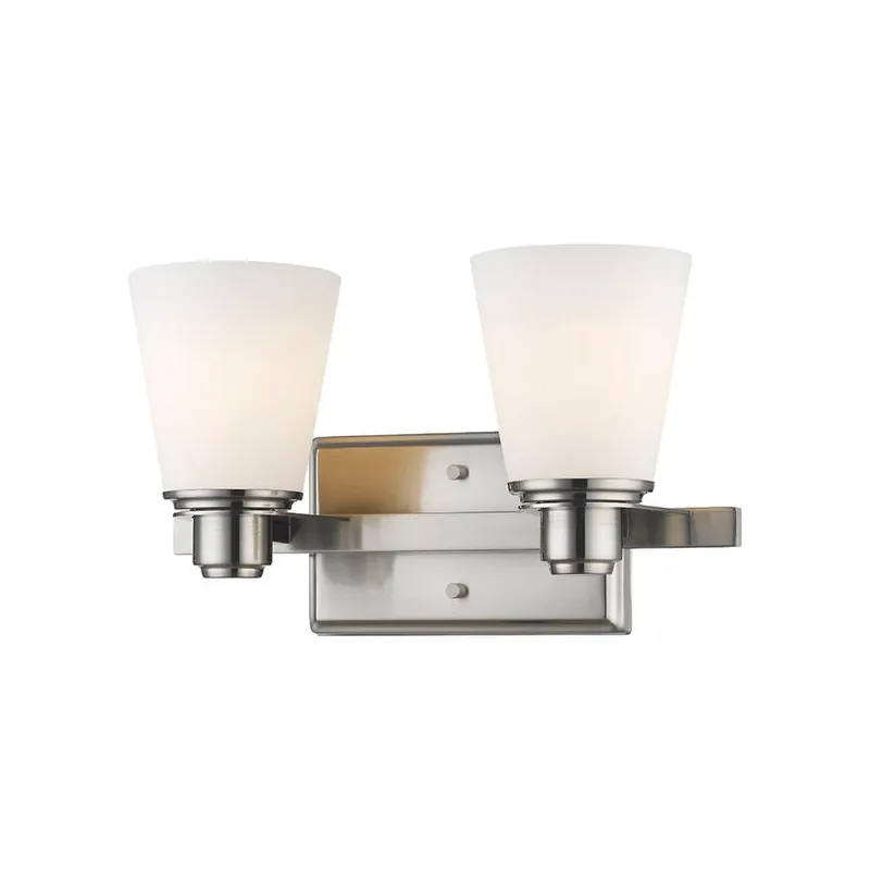 Z-Lite Kayla 14" 2-Light Brushed Nickel Vanity Light With Matte Opal Glass Shade Mega Sale