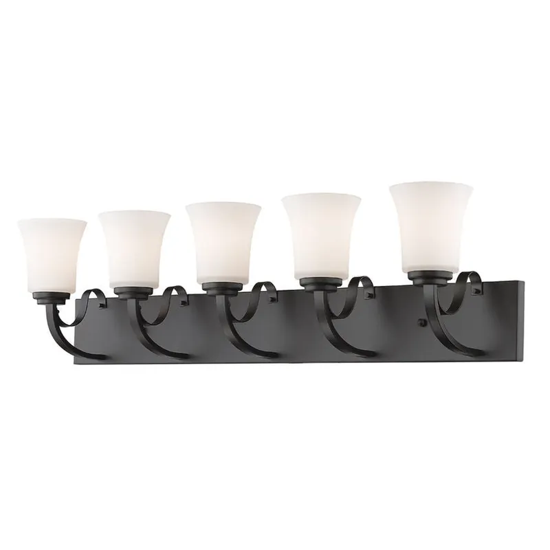 Z-Lite Halliwell 38" 5-Light Matte Opal Glass Shade Vanity Light With Bronze Frame Finish Next Day Delivery