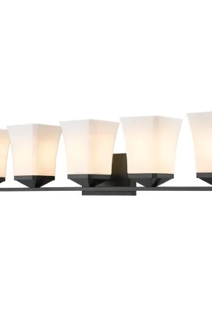 Z-Lite Darcy 38" 5-Light Matte Black Vanity Light With Etched Opal Glass Shade Budget