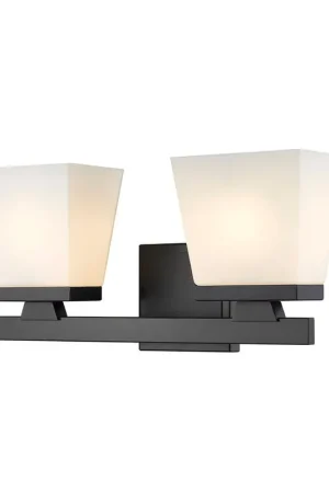 Z-Lite Astor 16" 2-Light Matte Black Vanity Light With Etched Opal Glass Shade Buy Direct