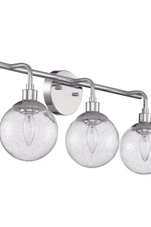 Worldwide Shipping Craftmade Que 24" 3-Light Chrome Vanity Light With Clear Seeded Glass Globe Shades
