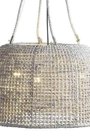 24" Delphine Woven Natural Rope Chandelier, White by Jeffan Exclusive Offer