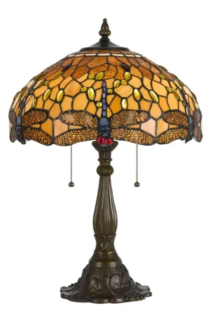 2 Bulb Tiffany Table Lamp With Dragonfly Design Shade, Multicolor By Benzara - Multicolor Limited Time