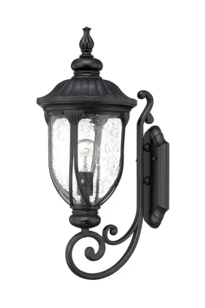 XL Matte Black Cast Aluminum Glass Lantern Wall Light By Homeroots Genuine