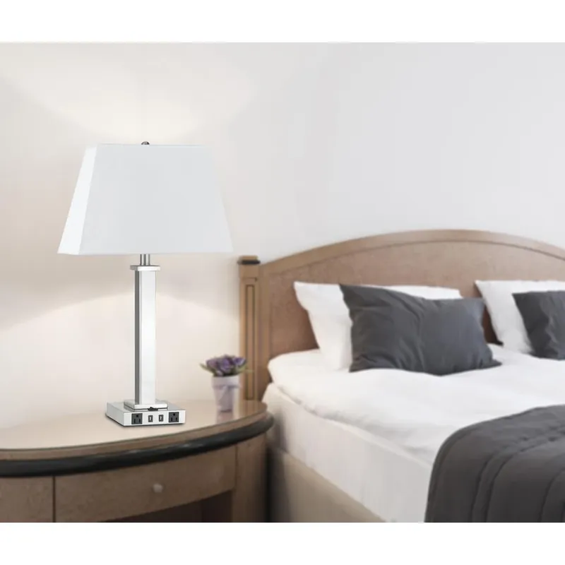 100W Metal Night Stand Lamp With 2 Usb And 2 Power Outlets, On Off Rocker Base Switch, La60003Tb9Rbs By Cal Lighting - Brushed Steel Price Cut