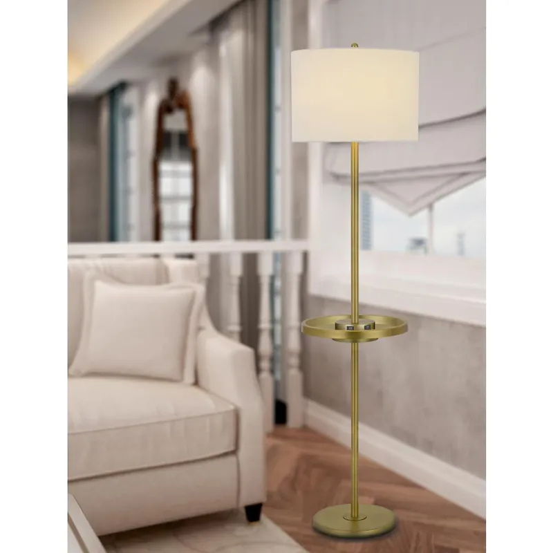 150W 3 Way Crofton Metal Floor Lamp With Centered Metal Tray Table With 2 Usb Charging Ports And Weighted Metal Base, Antique Brass By Cal Lighting - Antique brass Best Choice