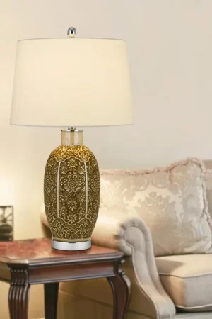 150W 3 Way Olive Ceramic Table Lamp With Hardback Taper Fabric Drum Shade, Cinnamon By Cal Lighting - Cinnamon Don’t Miss Out