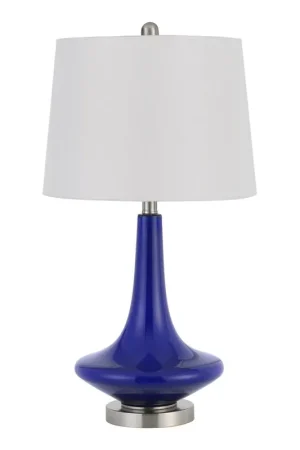 100W Kleve Glass Table Lamp With Taper Drum Hardback Linen Shade (Pric Limited Edition