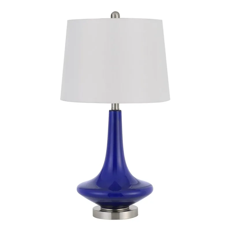 100W Kleve Glass Table Lamp With Taper Drum Hardback Linen Shade (Pric Limited Edition